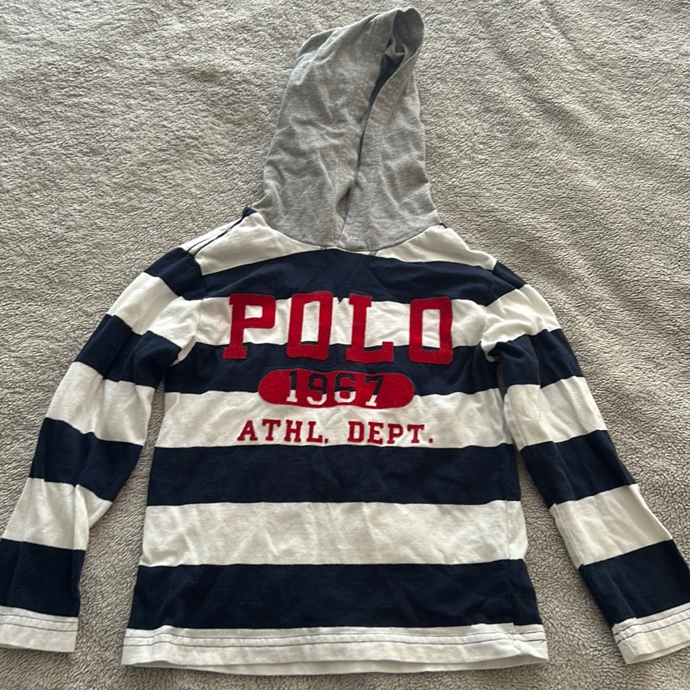 Polo long sleeve hoodie shirt-4T